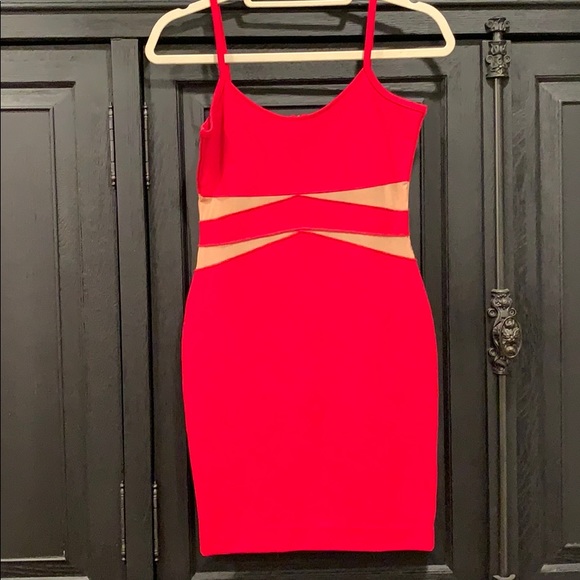 TORN BY RONNY KOBO - red dress with mesh slits - Picture 2 of 5